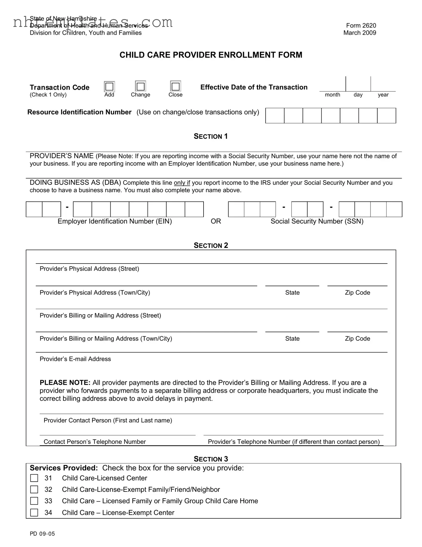 Fill in a Valid New Hampshire 2620 Form