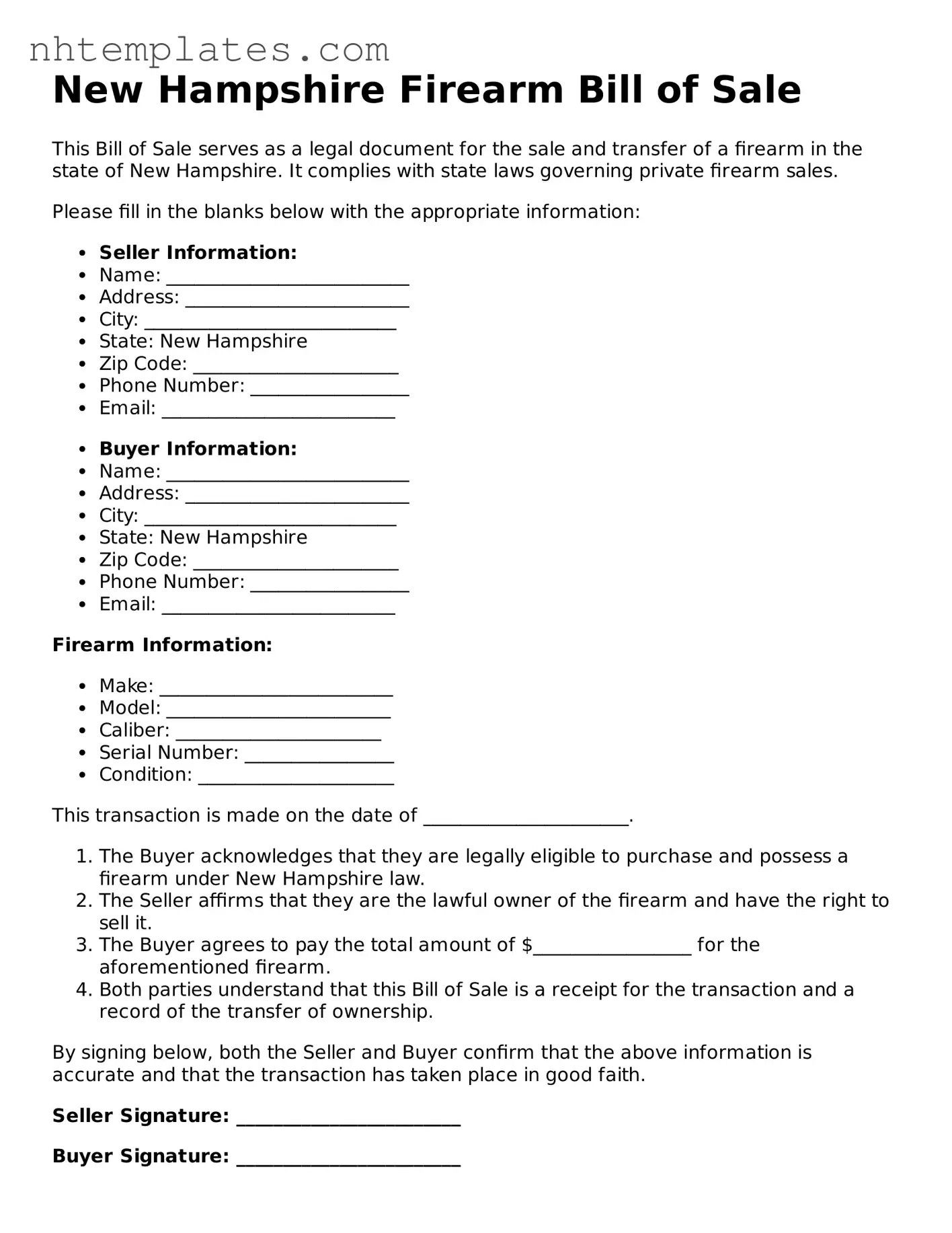 New Hampshire Firearm Bill of Sale Form