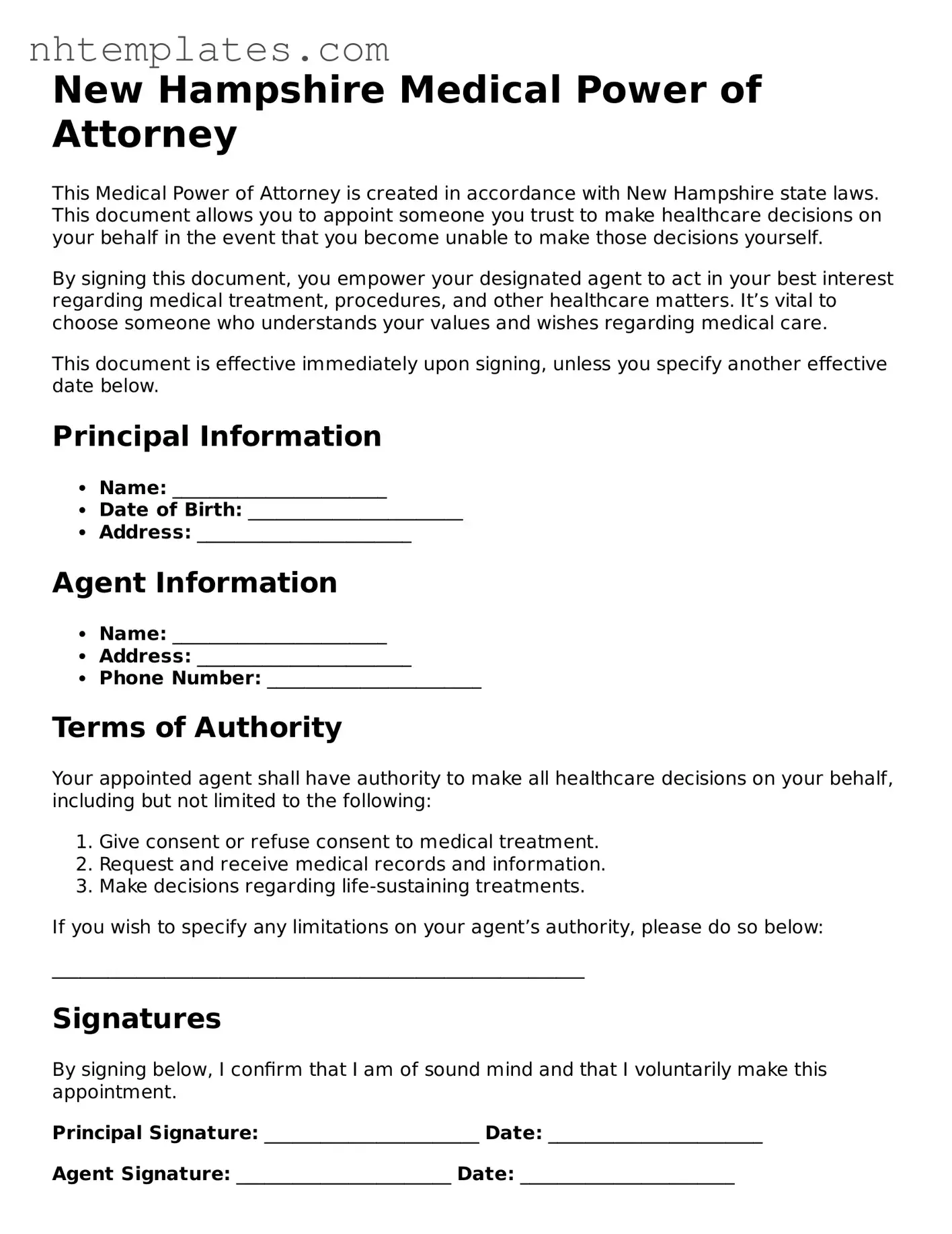 New Hampshire Medical Power of Attorney Form
