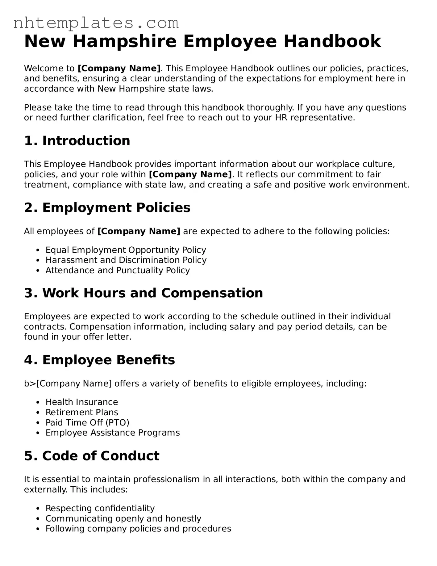 New Hampshire Employee Handbook Form