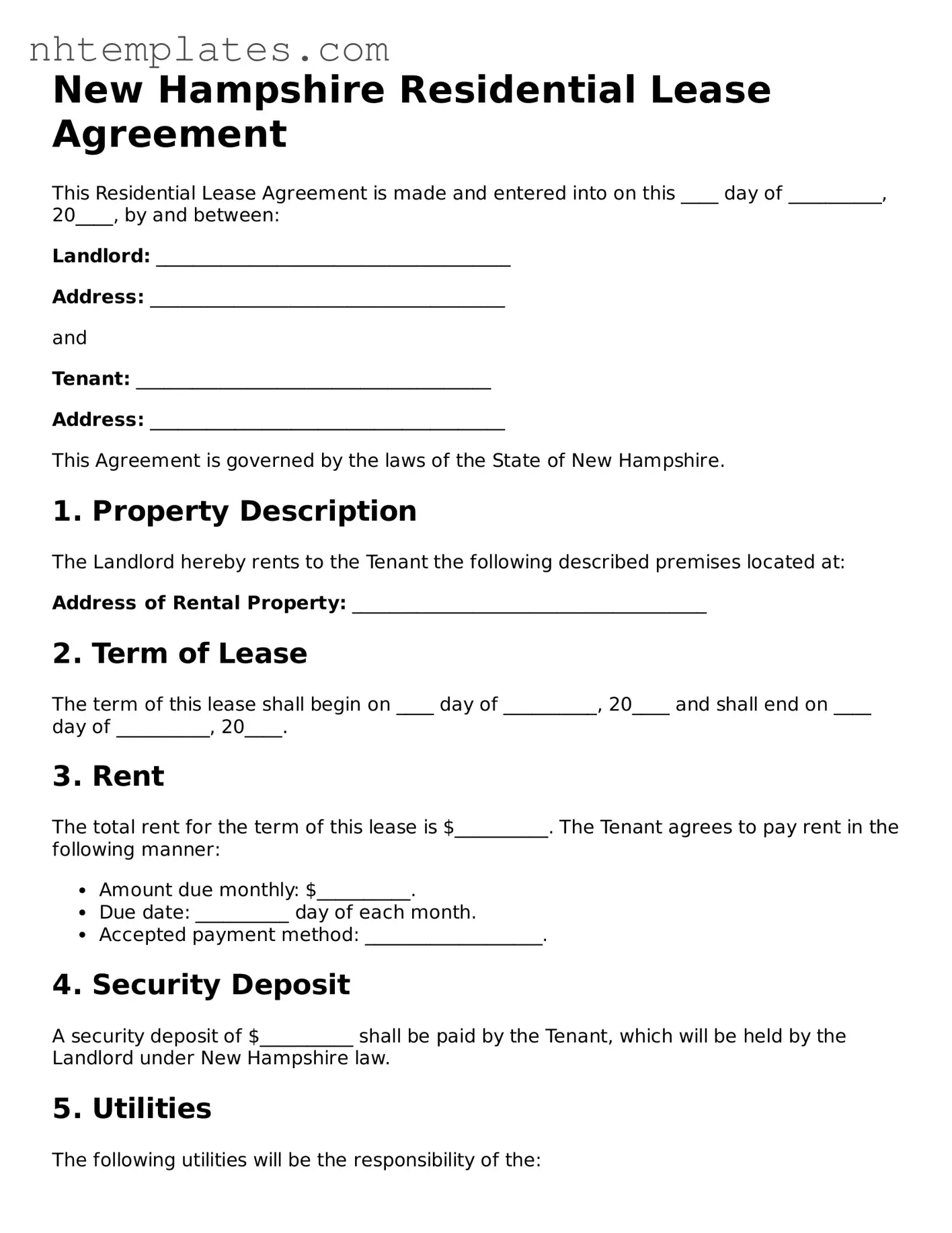 New Hampshire Residential Lease Agreement Form