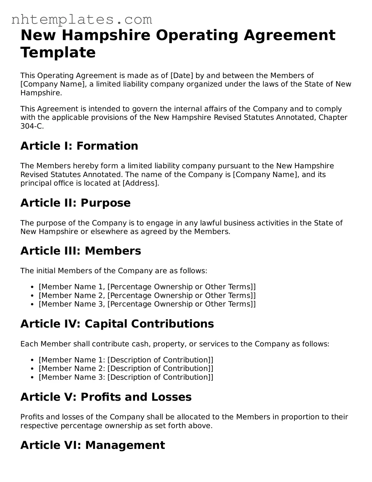 New Hampshire Operating Agreement Form
