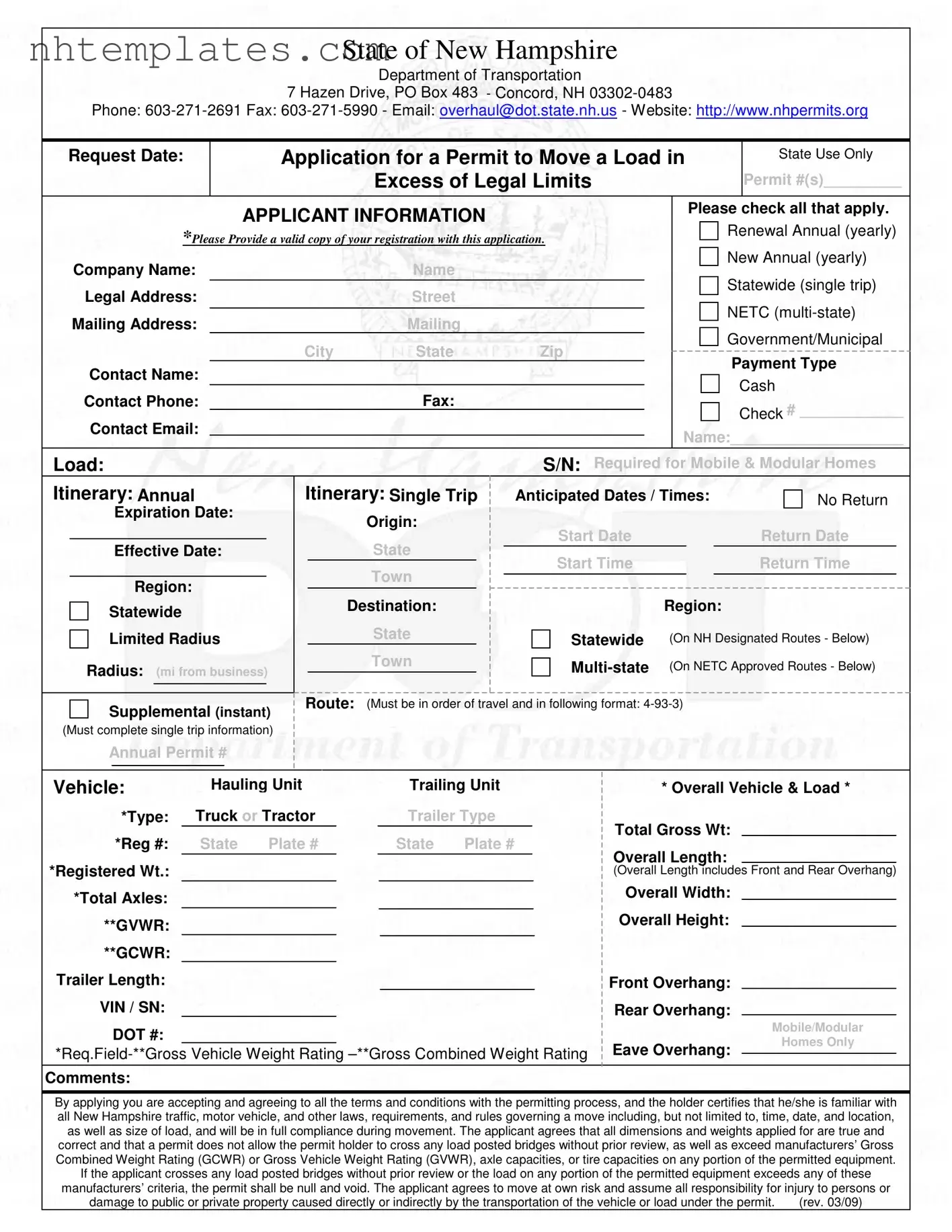 Fill in a Valid New Hampshire Load Form