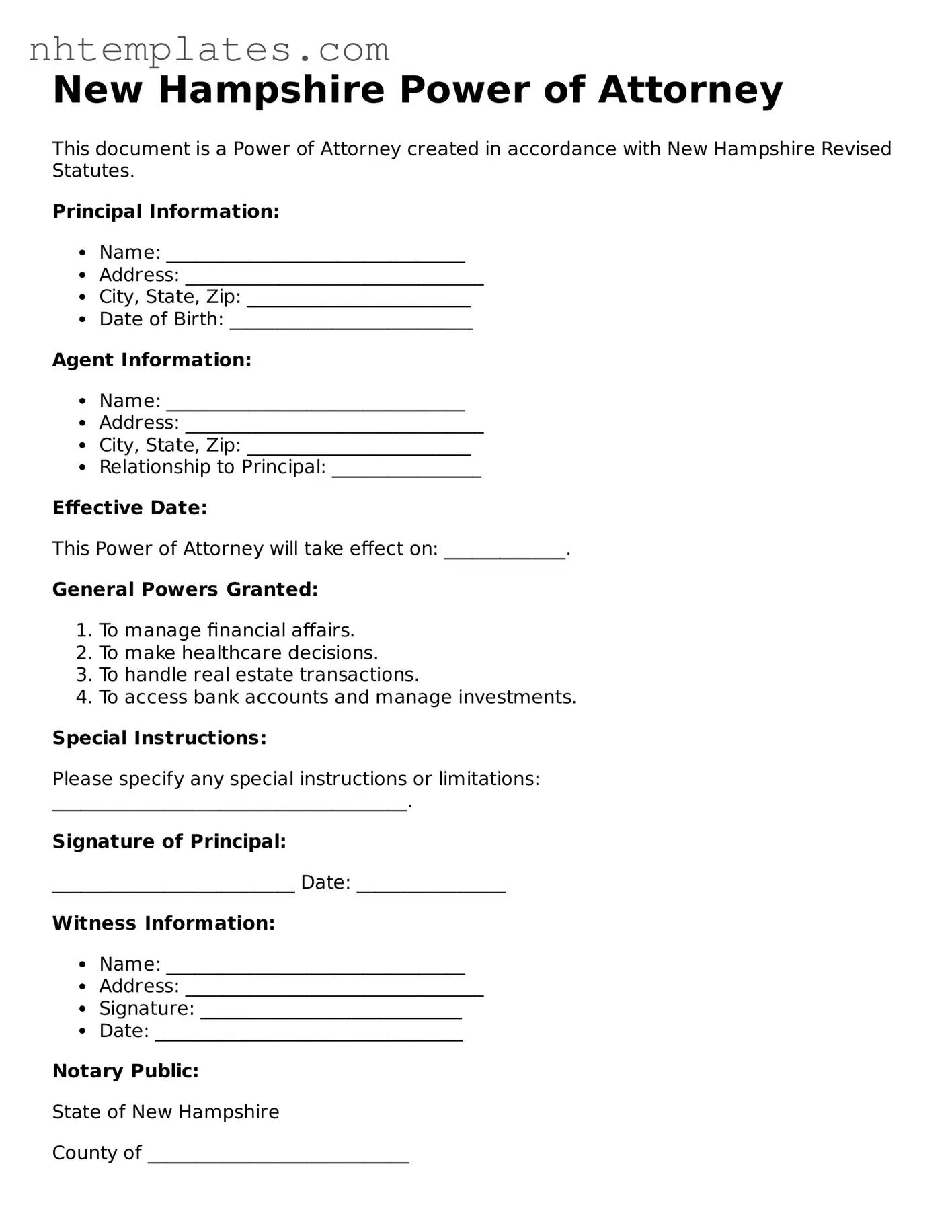 New Hampshire Power of Attorney Form