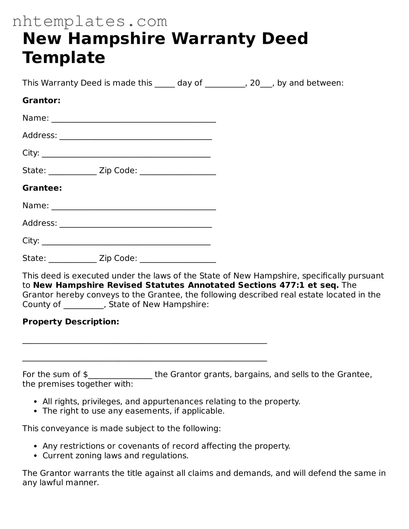 New Hampshire Deed Form