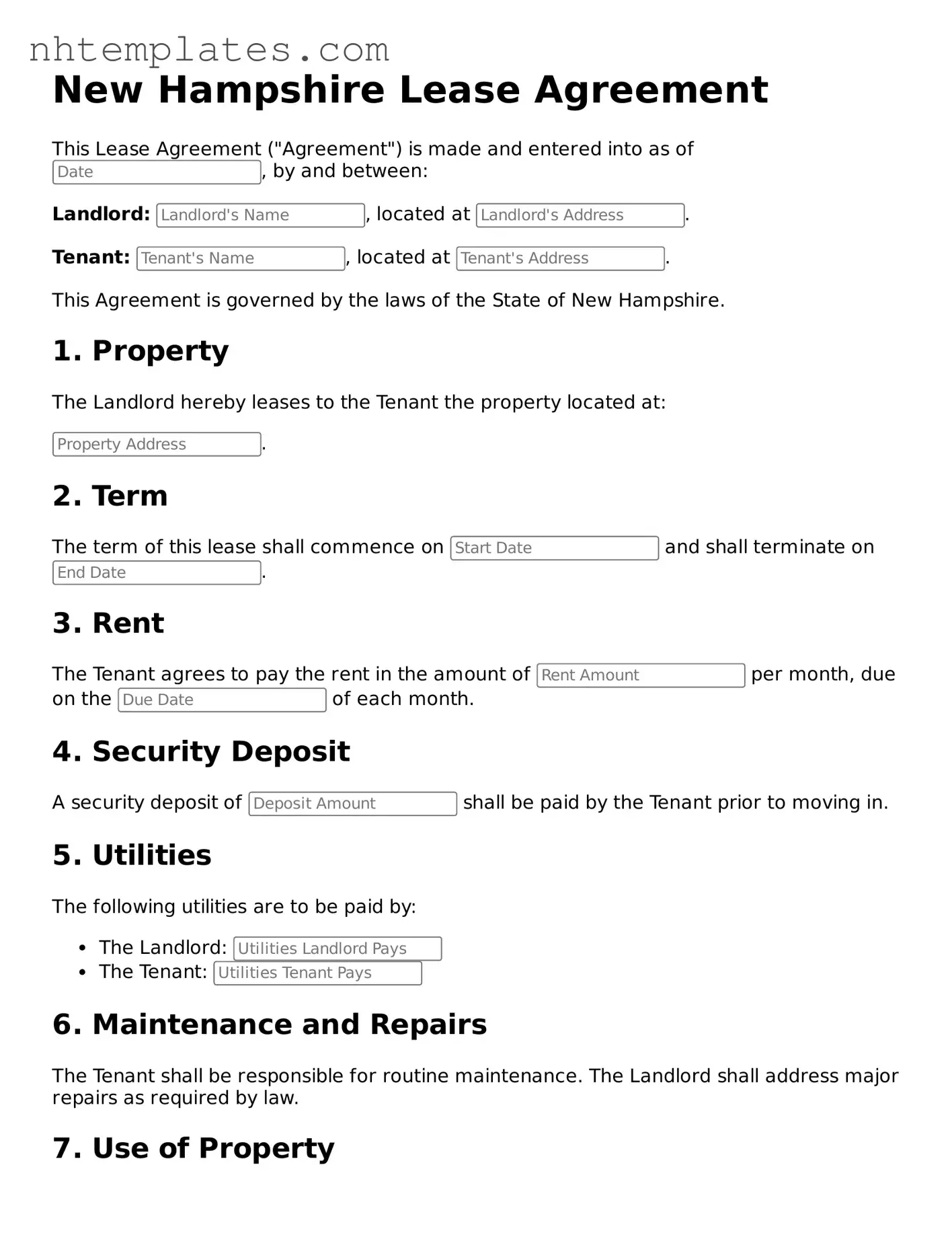 New Hampshire Lease Agreement Form