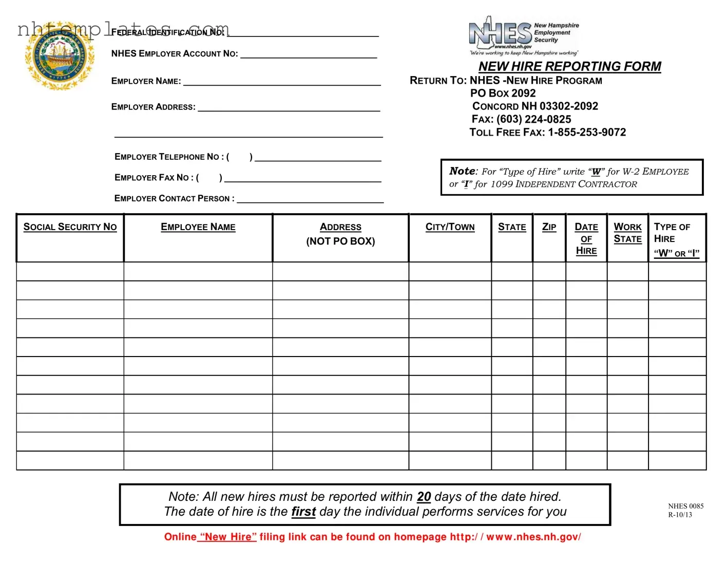 Fill in a Valid New Hampshire Reporting Form