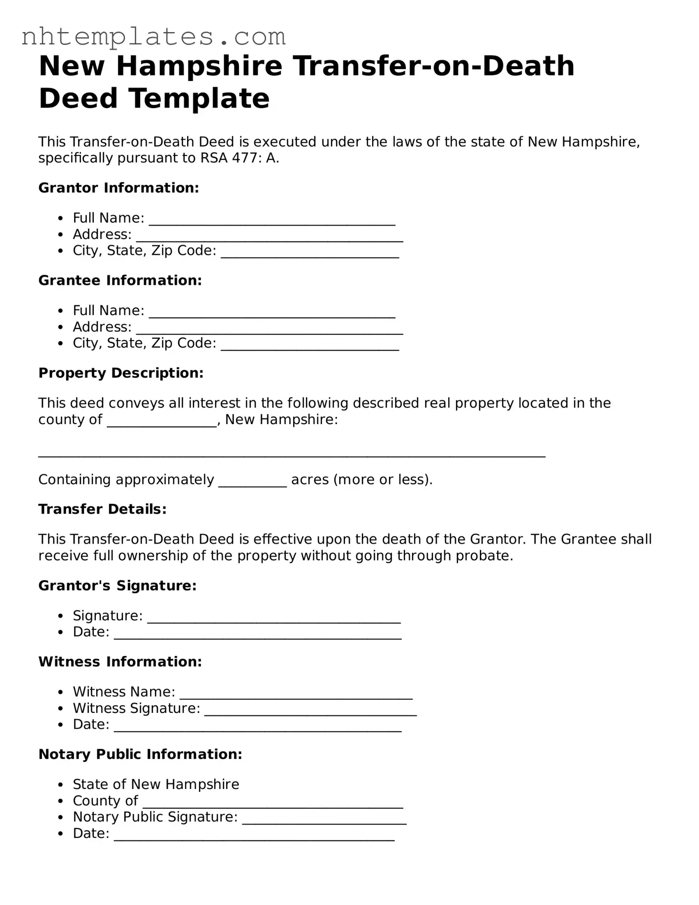 New Hampshire Transfer-on-Death Deed Form