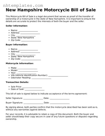 New Hampshire Motorcycle Bill of Sale Form