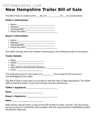 New Hampshire Trailer Bill of Sale Form