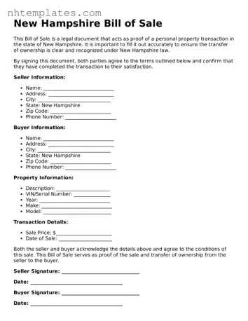 New Hampshire Bill of Sale Form