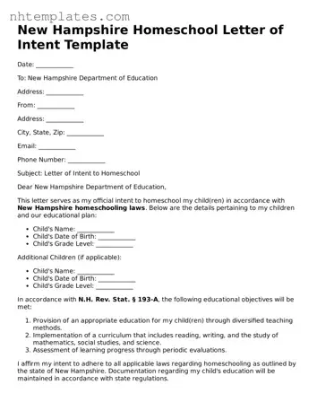 New Hampshire Homeschool Letter of Intent Form