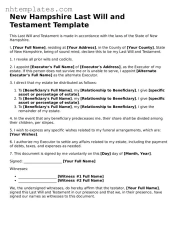 New Hampshire Last Will and Testament Form