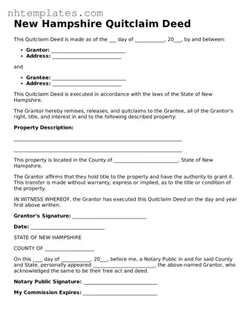 New Hampshire Quitclaim Deed Form